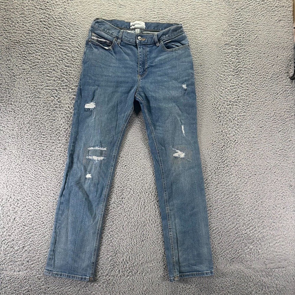Sun + Stone Jeans Mens 29x30 Blue Cotton Denim Straight Distressed Faded Stretch